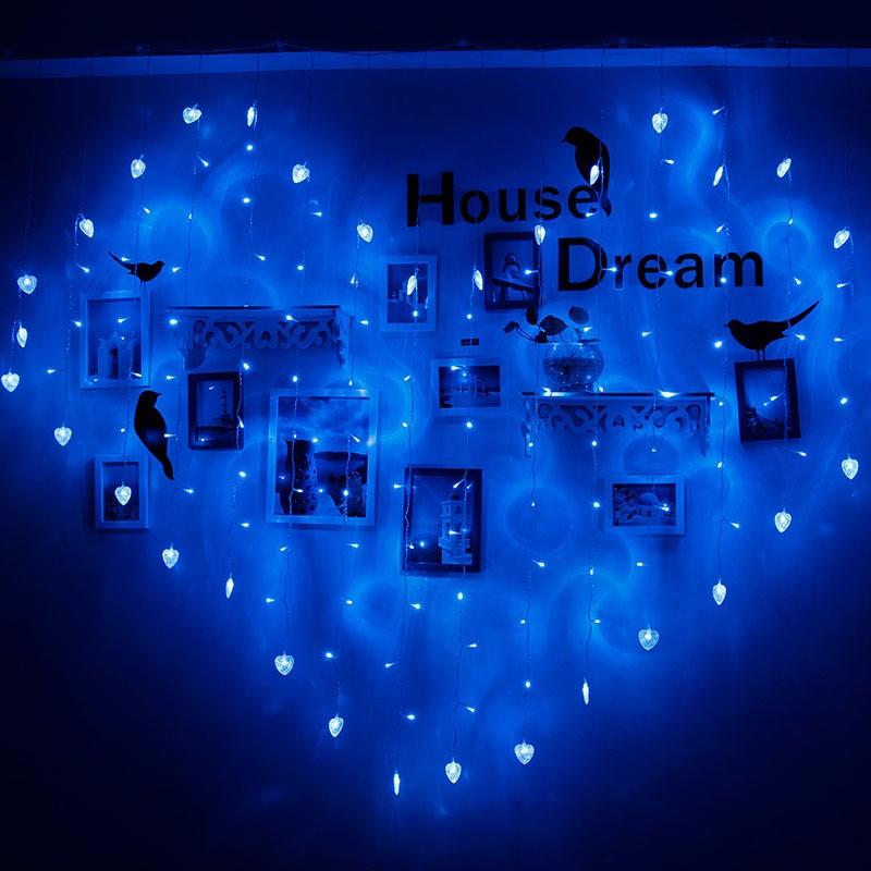 128 LED Heart Shape Light String 220V, 2x1m Curtain Light for Home Decor, Festival, Christmas