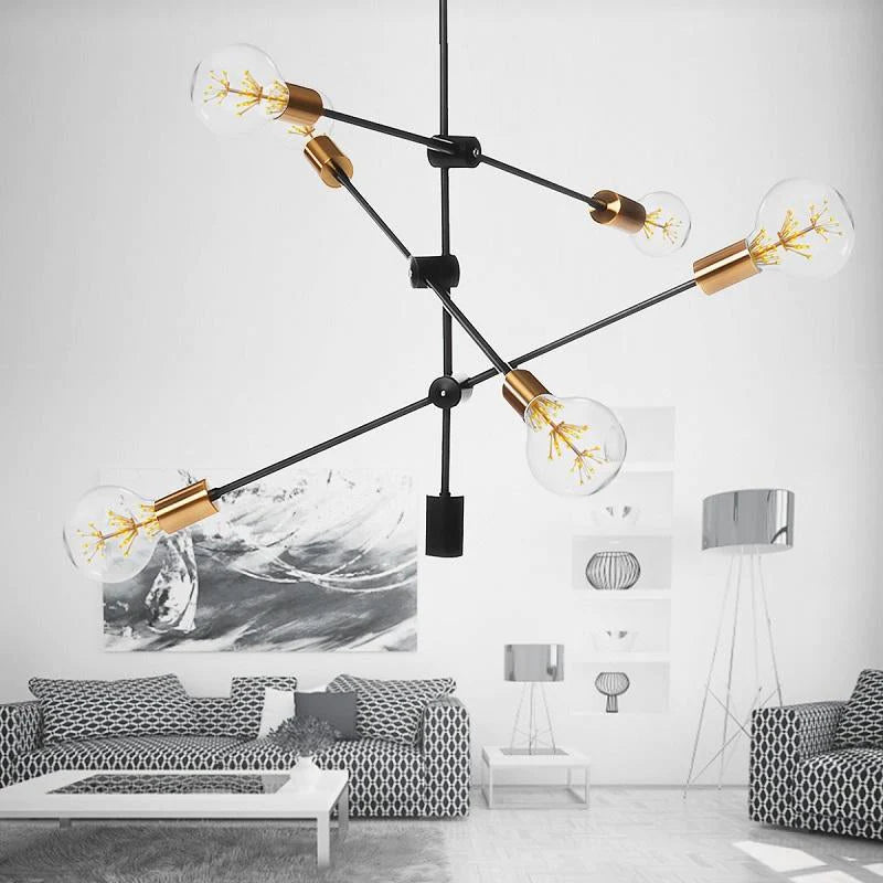 Modern Minimalist 6-Head Flush Mount Ceiling Light Chandelier, Metal Base Pendant Lamp Fixture