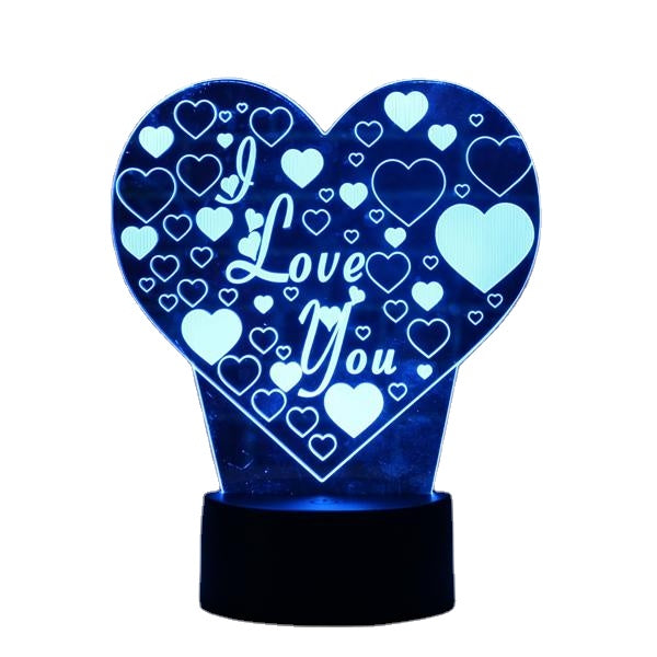 I Love You LED 3D Night Light - Colorful, Remote Control, Touch Sensor, Desktop Lamp