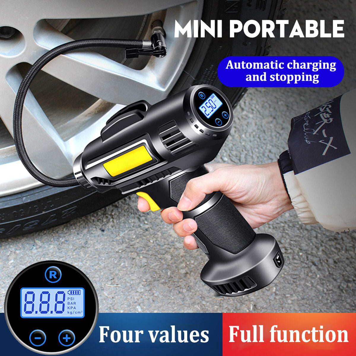 120W 12V Tire Inflator Car Pump Air Compressor - Wired/Wireless with Nozzles