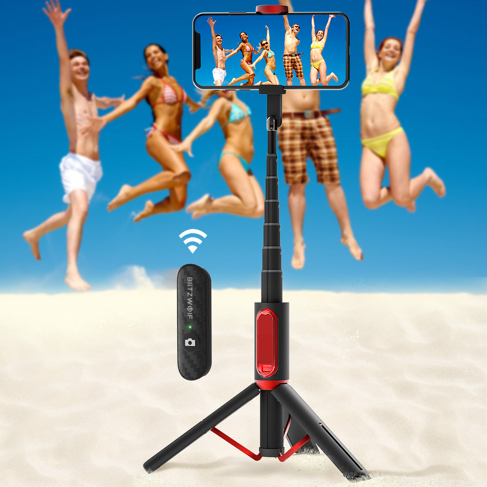 All In One Portable bluetooth Selfie Stick Hidden Phone Clamp with Retractable Tripod