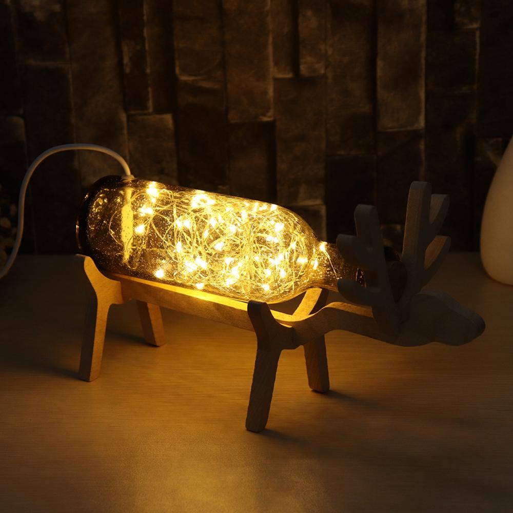 LED Glass Fairy Elk Deer Light Bottle Jar - Night Light Table Lamp for Christmas Home Decor Gift