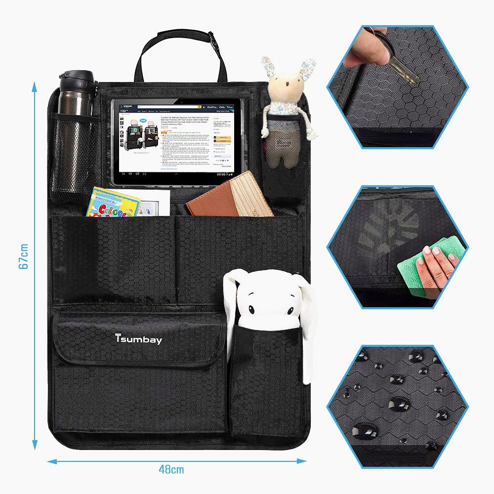 2Pcs Car Seat Back Organizer with 5 Pockets & Tablet Holder - Kids Car Accessories & Protector