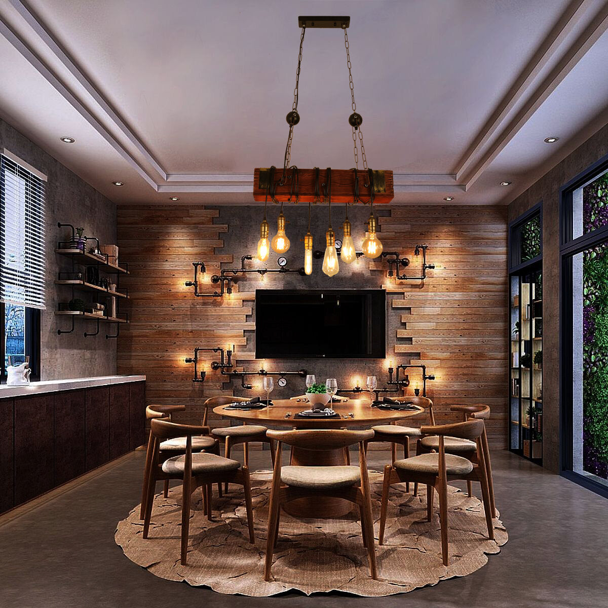 Light Wooden Chandelier for Industry Restaurant - Pendant Lamp, Art Ceiling Decor, AC110-240V