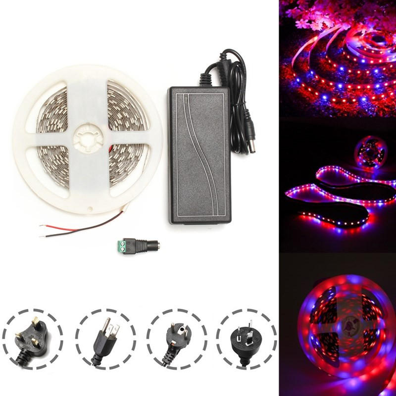 DC12V 5M Waterproof 5050 Full Spectrum Grow LED Strip Lights Kit for Plants - Red:Blue 3:1 Ratio