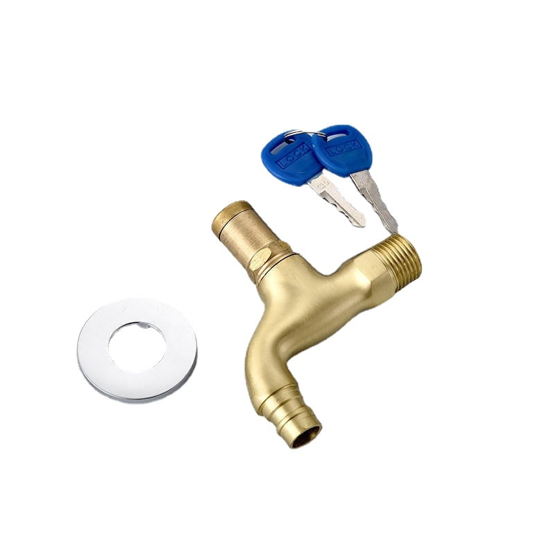 Anti-theft Brass Faucet with Lock Key, G1/2 Single Hole Water Tap for Kitchen, Outdoor, Garden