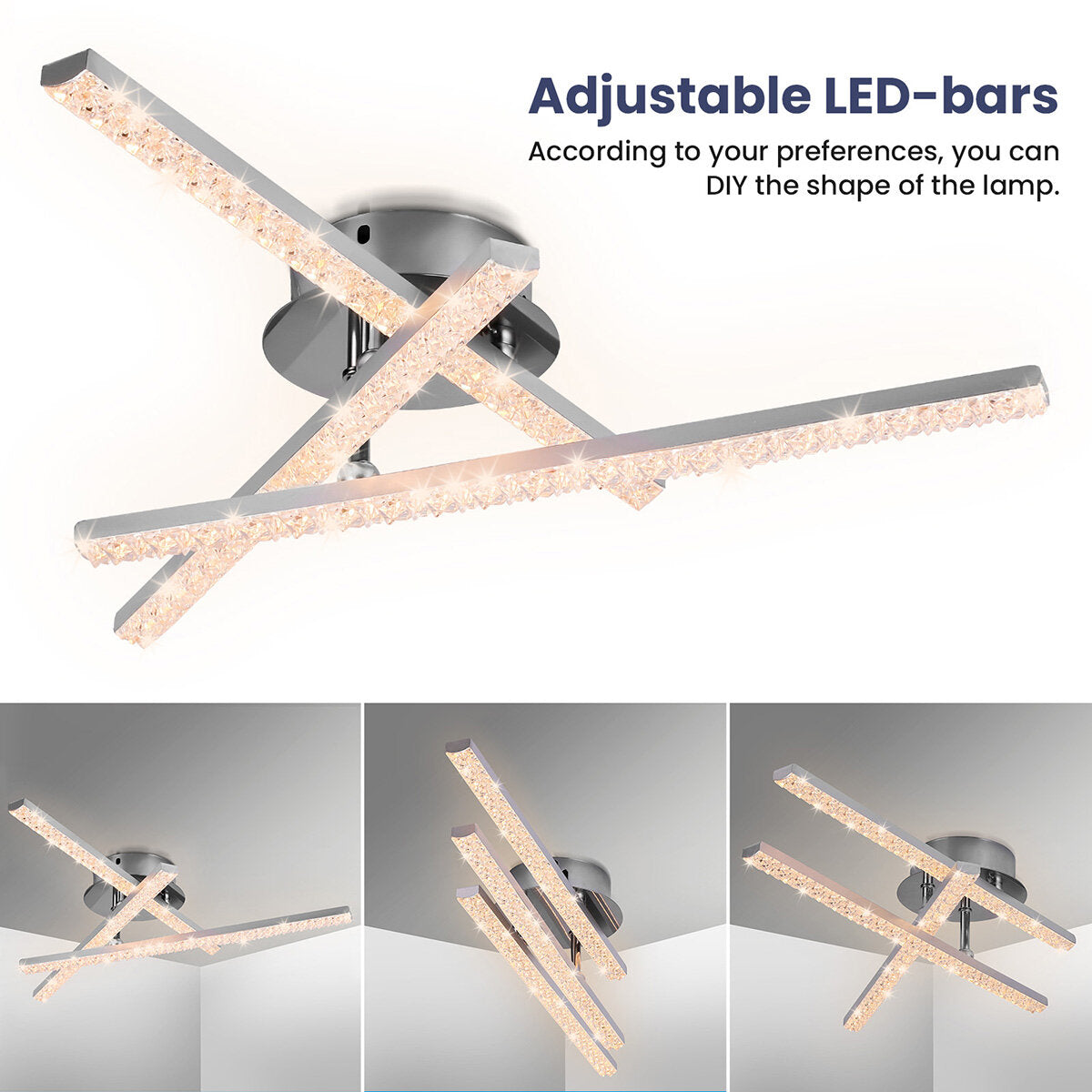 Moderne LED-Deckenleuchte 24W, Kristalllichtleiste für Schlafzimmer und Wohnzimmer, AC85V~265V Kronleuchterlampe