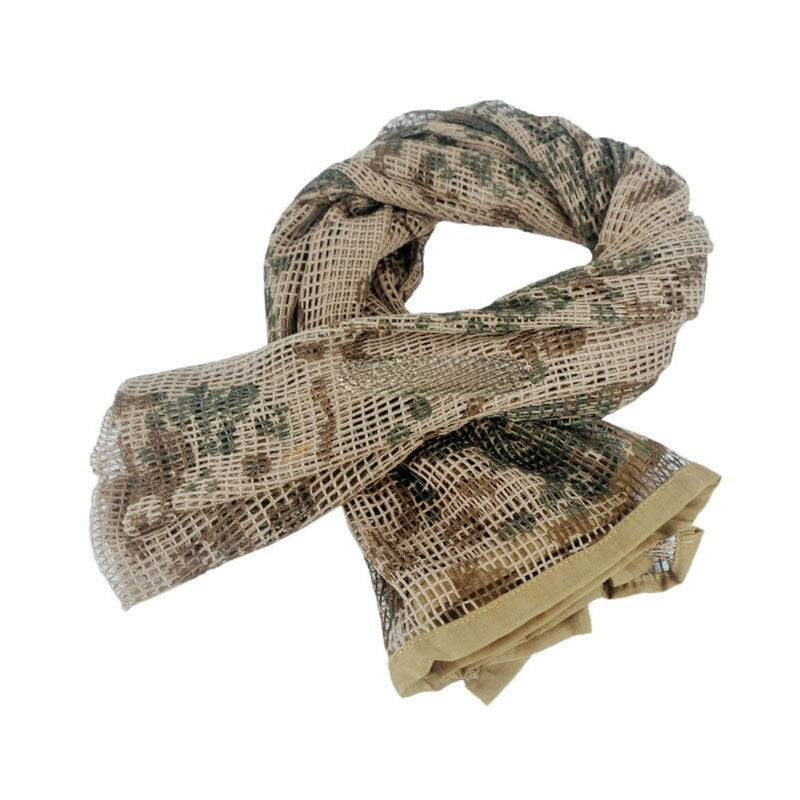 Tactical Camouflage Mesh Scarf - Oversized Cotton Camo Turban for Hunting, Camping, Sniper, and Hiking