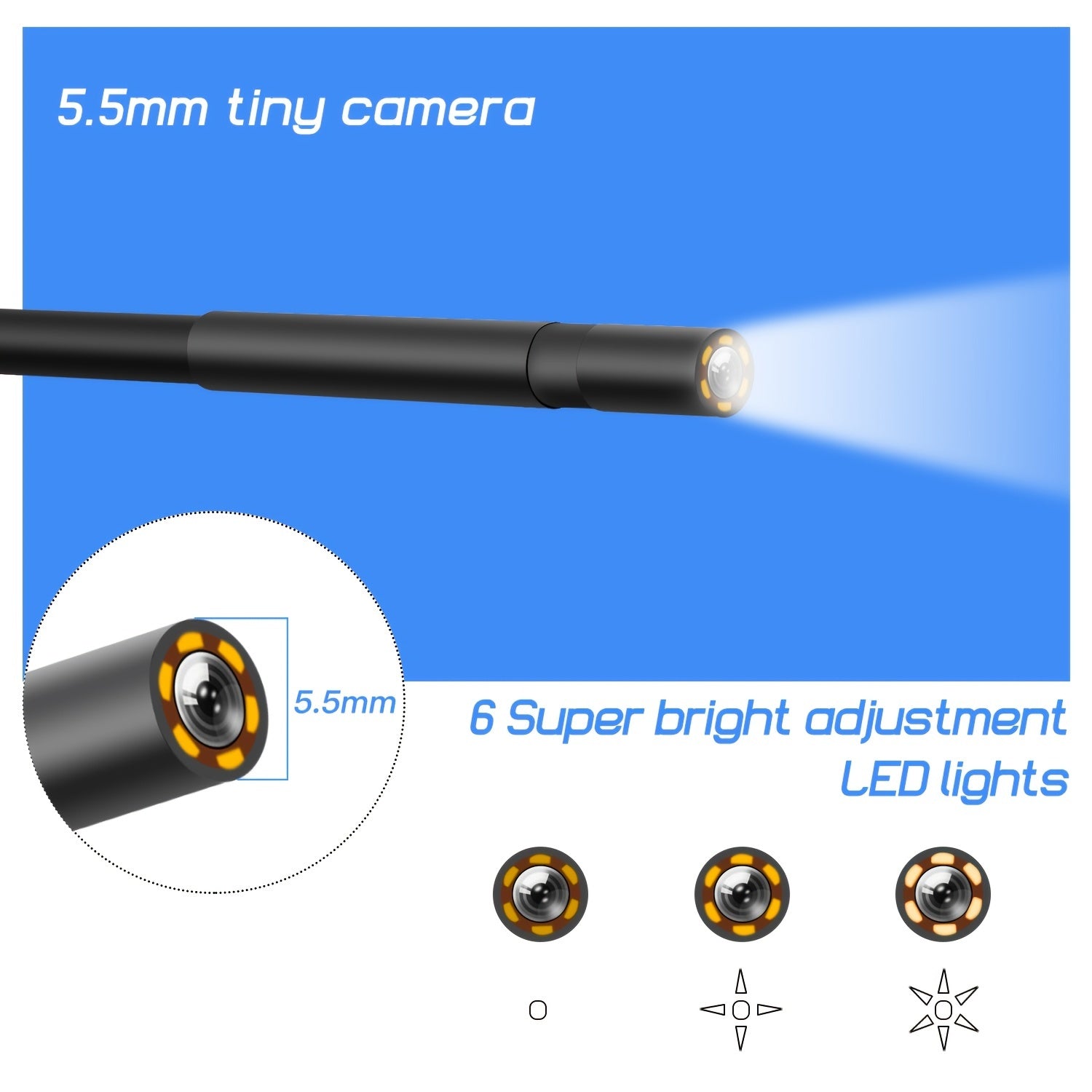 Digitales 1080P HD-Endoskop mit 6 LED-Leuchten und 16,5 Fuß langem halbstarrem Kabel zur Inspektion