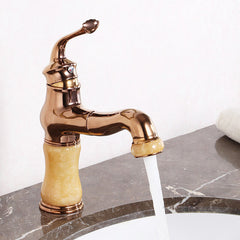 Copper Retro Antique Bathroom Basin Faucet with Pull-Out Sprayer, Single Hole, Hot/Cold Mixer, 360 Degree Rotation