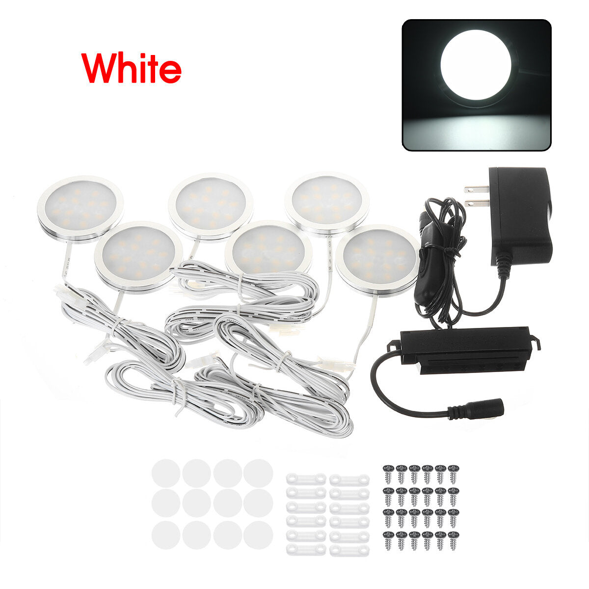 2.5W 6-In-1 LED Under Cabinet Light, Slim Recessed Ceiling Panel for Kitchen Cupboard, DC12V