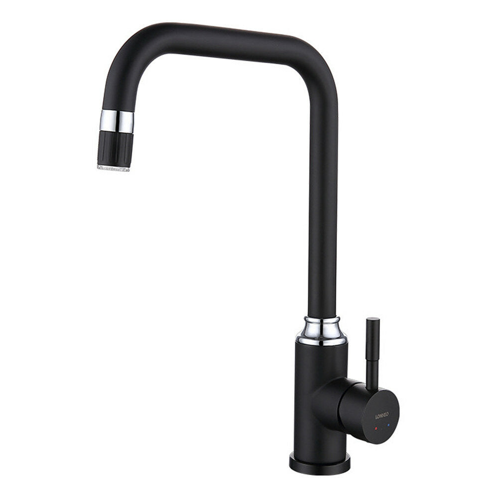 Intelligent Anti-Scald LED 3-Color Matte Black Swivel Kitchen Faucet Tap, Solid Brass Mixer for Basin Sink