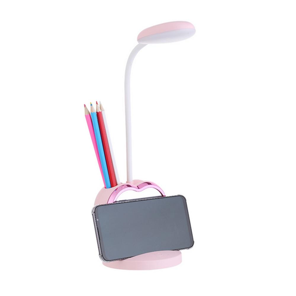 Multifunctional USB Rechargeable LED Table Lamp with Touch Dimming, Pen Holder, Phone Stand, and Magnetic Mirror