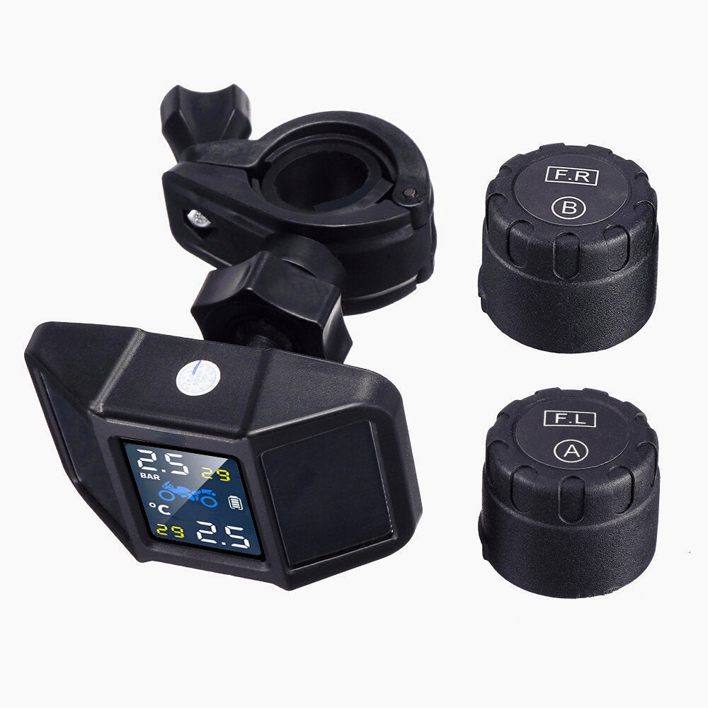 Solar Power USB TPMS Waterproof LCD Display Motorcycle Tire Pressure Monitor System with Wireless External Sensor