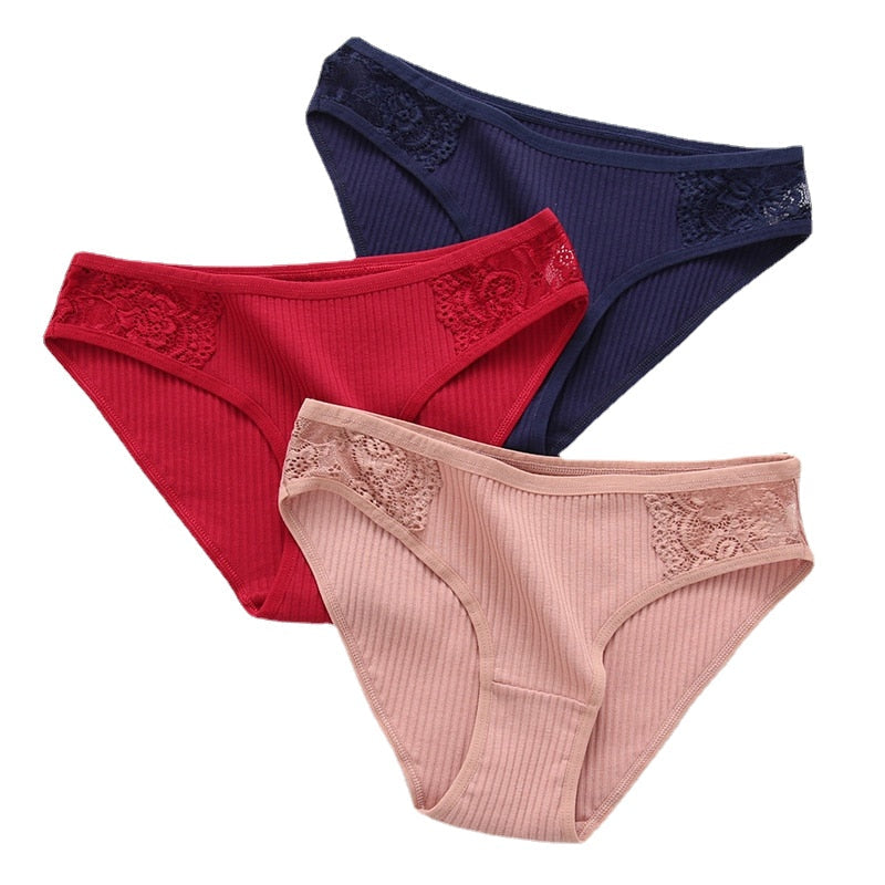 10Pcs Women's Cotton Panties Set - Sexy Floral Lace Underwear, Solid Color Lingerie, Comfortable Intimates for Ladies