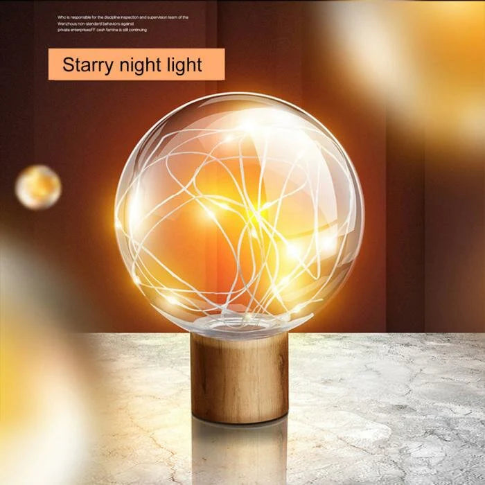 5V USB LED Warm White Fairy Star Globe Night Light - Wood Retro Desk/Table Decoration