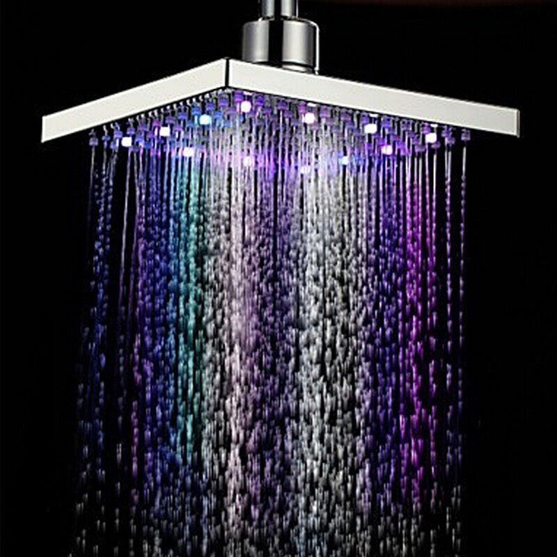 6" ABS Square Showerhead, 360 Degree Adjustable, 7-Color LED, Temperature-Controlled, Auto-Changing Top Spray