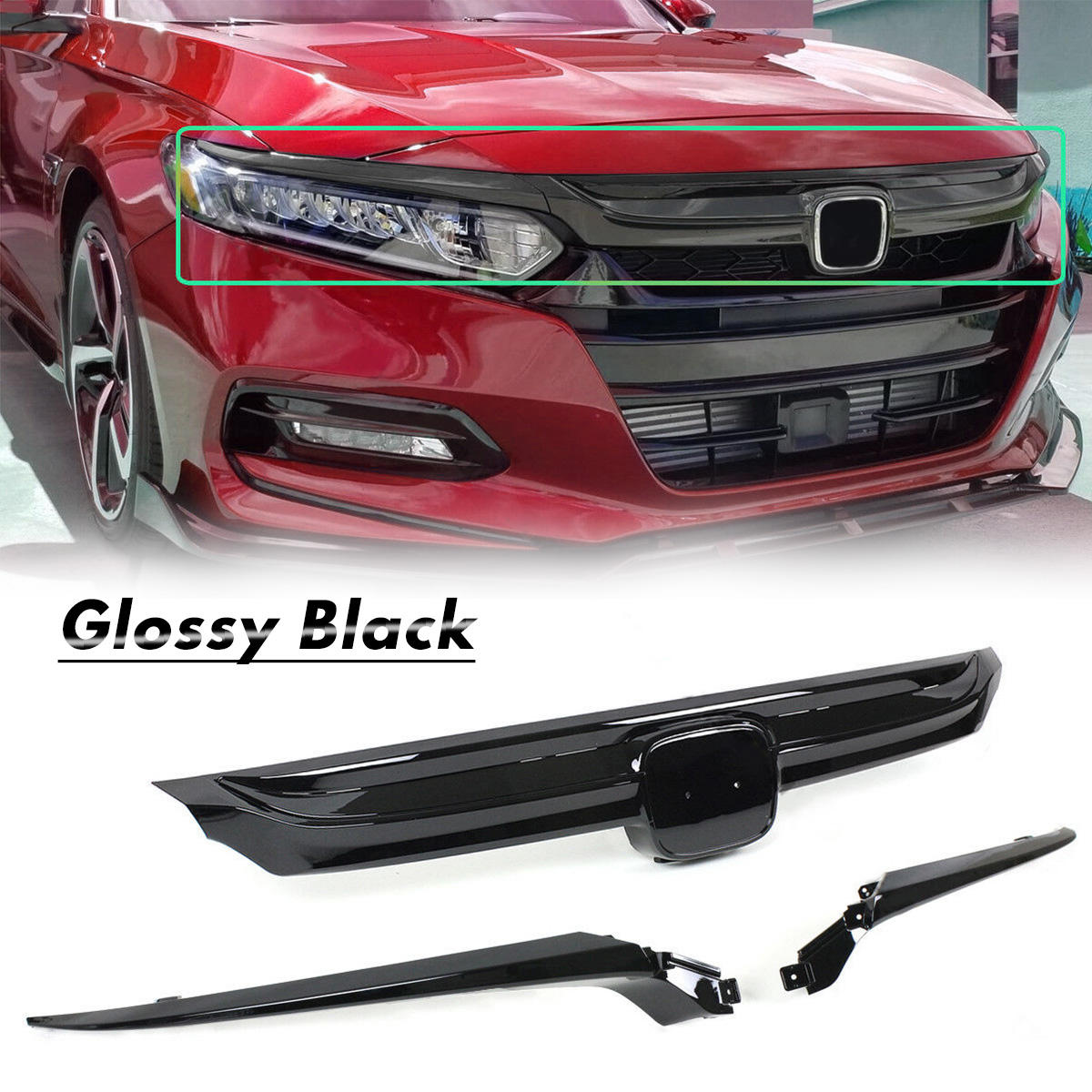 Glossy Black Sport Style Grille for 2018-2019 10th Gen Honda Accord Sedan JDM