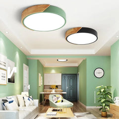 18W Ultra-thin LED Ceiling Light - Colorful Round Acrylic Wood Room Lamp