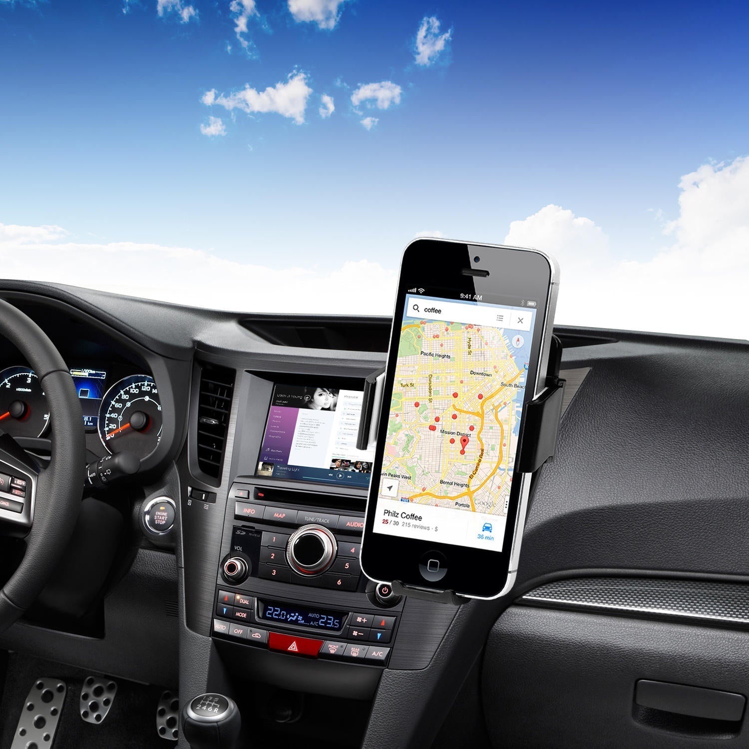 360 Degree Rotation Air Vent Electric Car Phone Holder & Charger Stand Mount for iPhone - ABS Material