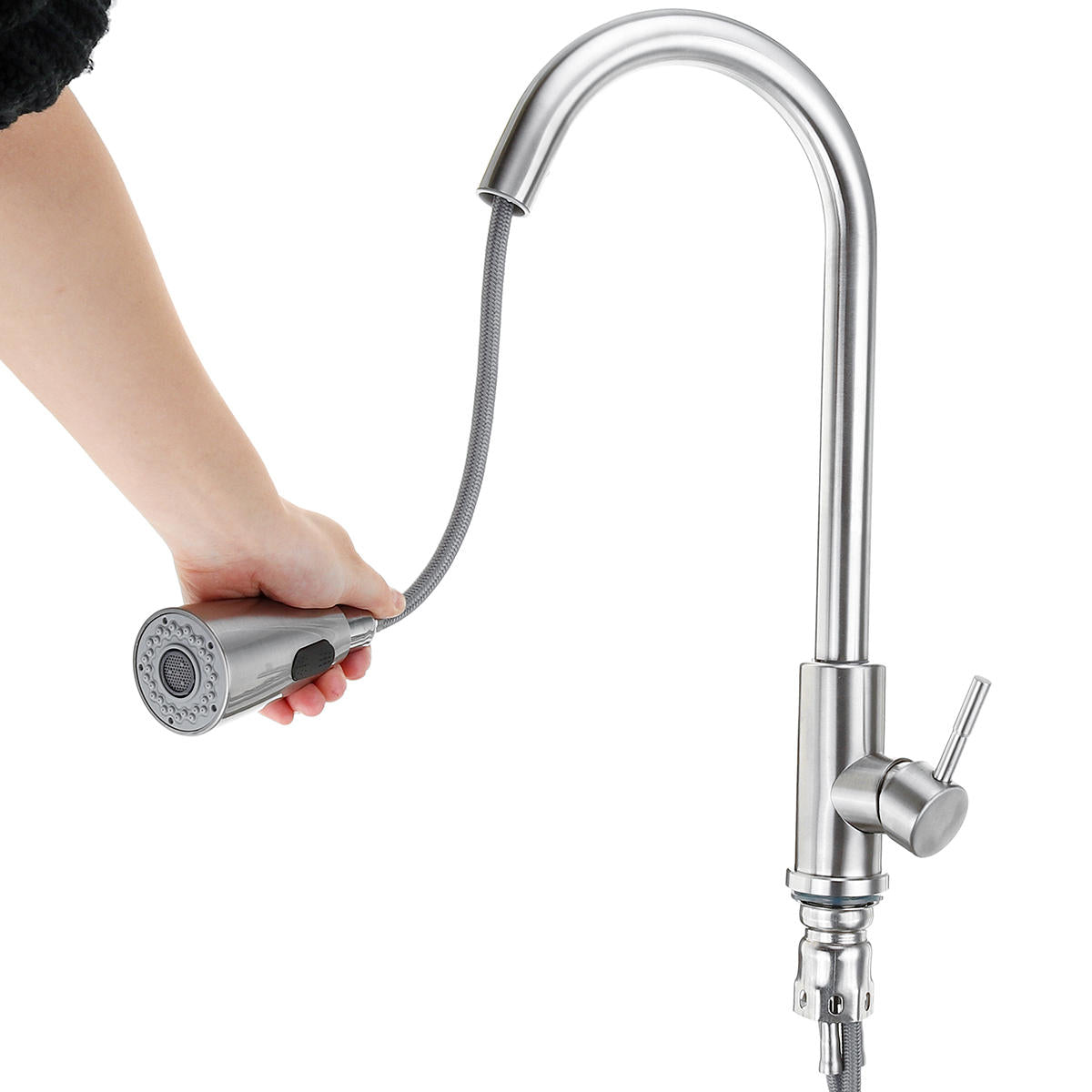 Stainless Steel Kitchen Sink Faucet with Pull Out Spout Spray, 360 Degree Rotating Basin Mixer Tap G1/2