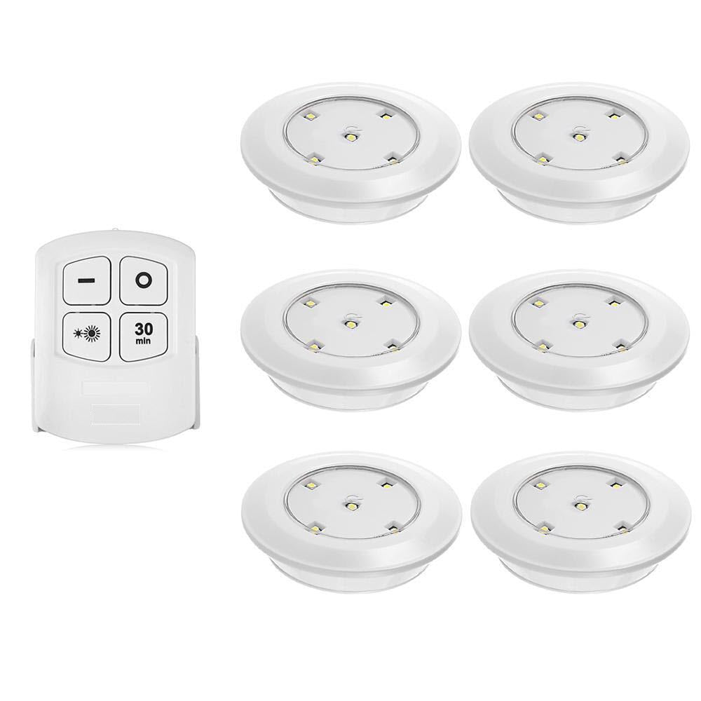 6pcs Inlife LED Wireless Cabinet Lamps with Remote Control - White