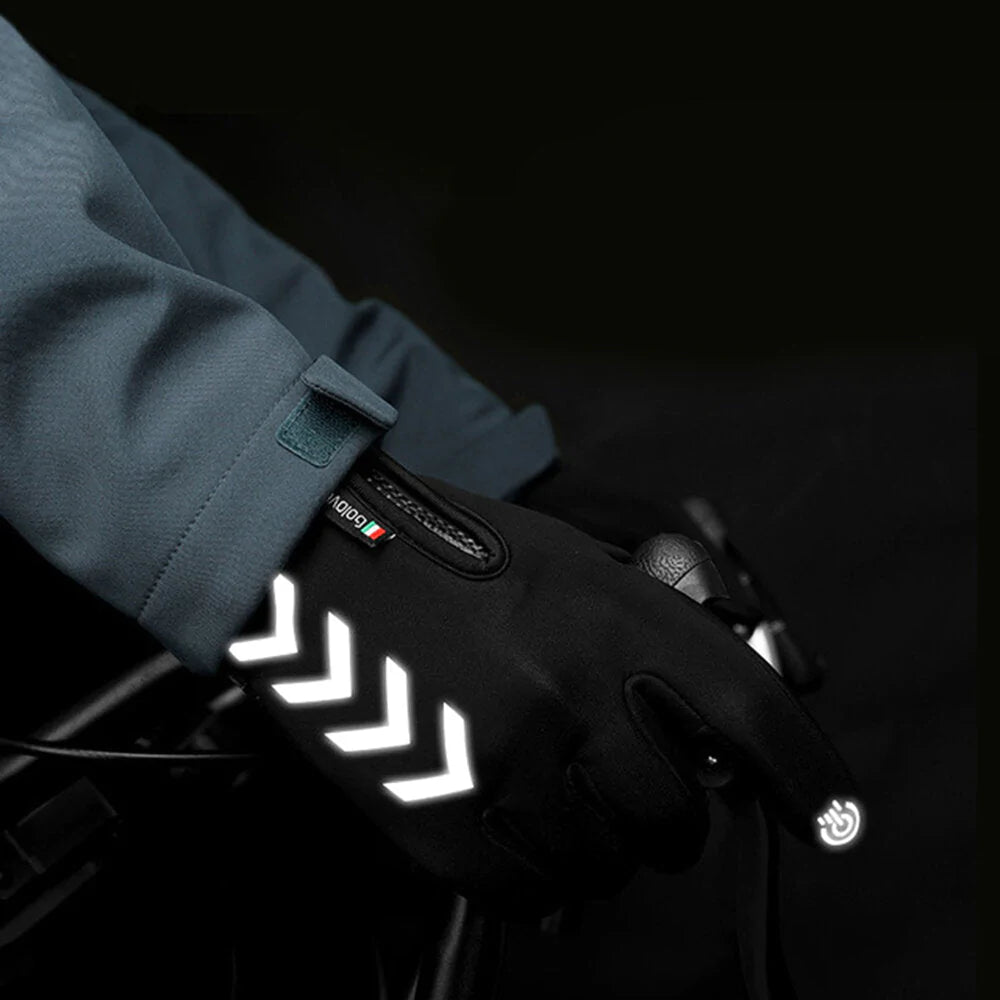 Waterproof Cycling Gloves - Anti-Skid, Touch Screen, Reflective for Night Riding, Warm for Outdoor Sports