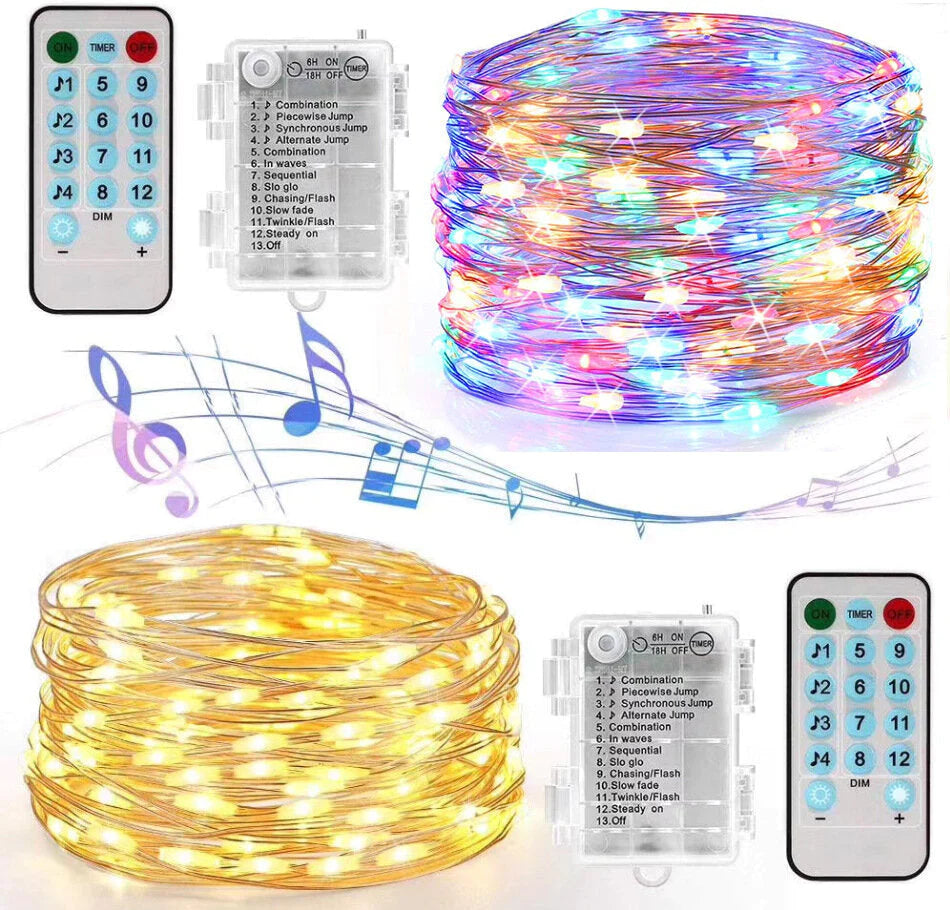 32.8ft Waterproof Sound Activated LED String Lights for Home, Party, and Christmas Decorations