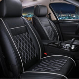 7PCS Universal PU Leather Car Seat Cushion Cover Set for 5-Seat Cars - Black and White