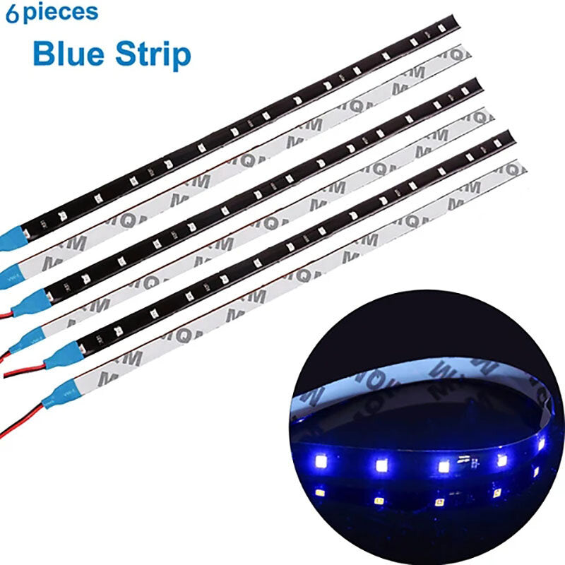 6Pcs DC12V LED Strip Lights for Car Motorcycle - Waterproof, Multi-Color Decorative Atmosphere Lamps