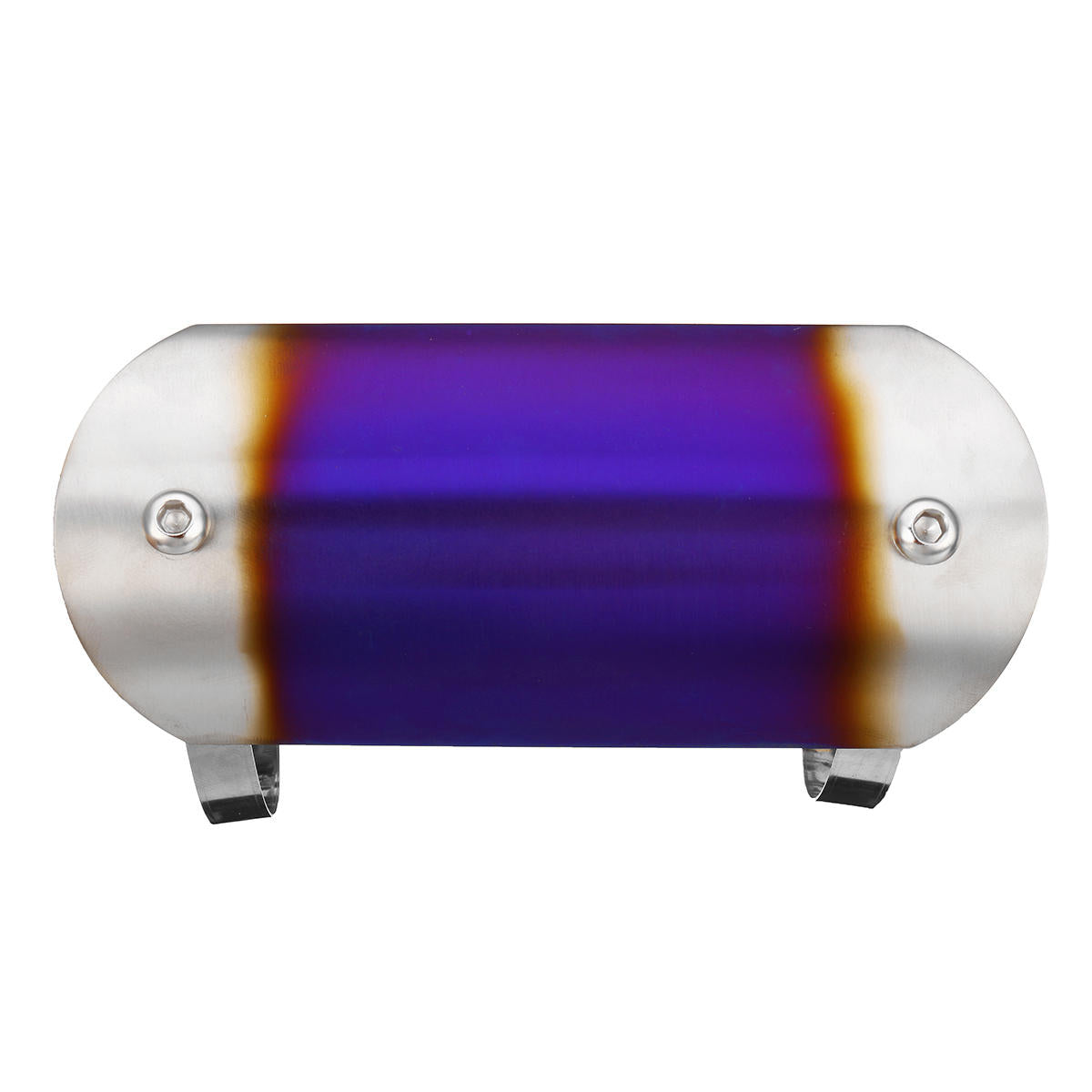 Universal Motorcycle Exhaust Muffler Middle Pipe with Grilled Blue Heat Shield Cover and Heel Guard