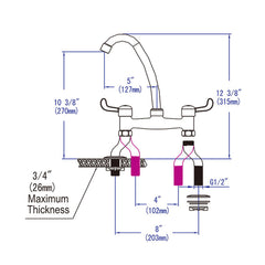 360 Degree Swivel Dual Lever Deck Mount Faucet for Hot & Cold Water Dispenser Basin Sink