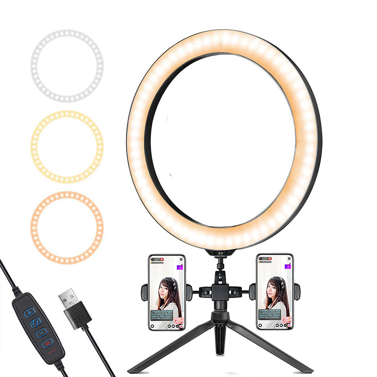 Dimmable LED Ring Light Stand 3200K-5800K for Selfie, Video, Photo, Live Show