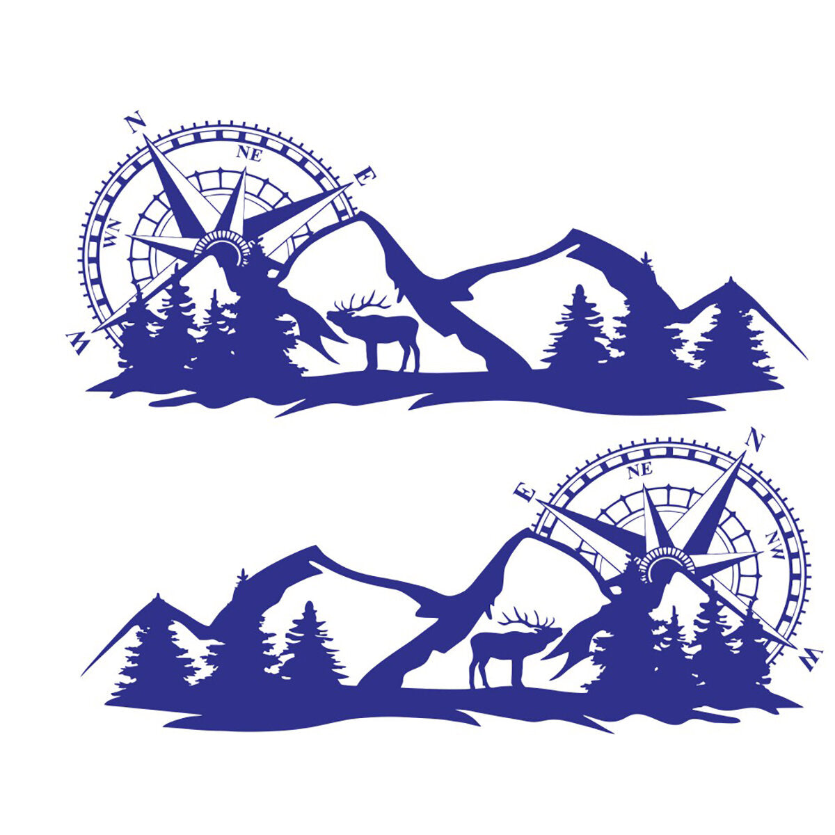 2pcs Set Large Compass Navigation & Mountain Deer Body Sticker Decals for Camper Van, Motorhome, Boat, Motorcycle