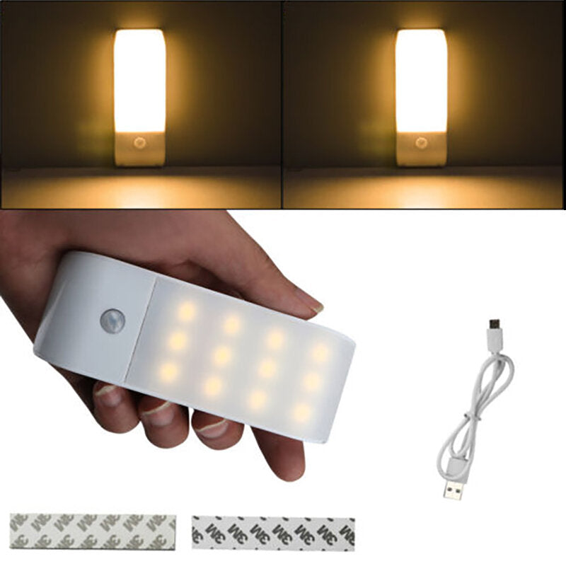 12 LED USB Rechargeable Motion Sensor Night Light - Portable Wireless Wall Lamp for Kitchen, Bedroom, Home