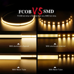 12V/24V High-Density LED Night Light Strip, 360/528 LEDs, Flexible FCOB COB, Adjustable Color Temp for Bedroom/Kitchen