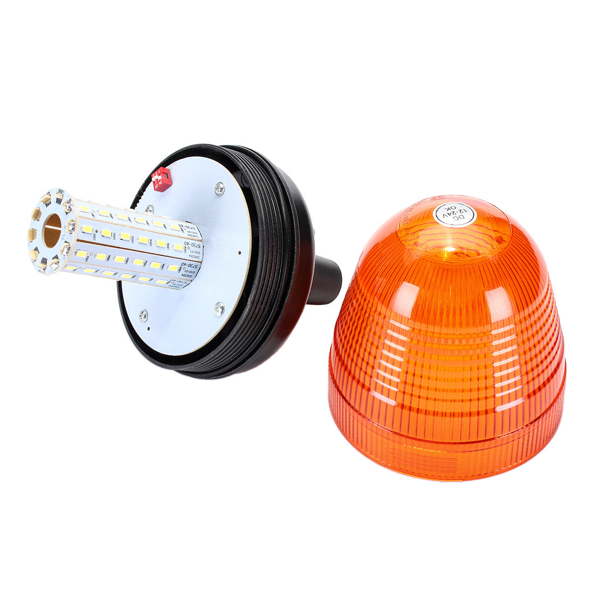 60 LED Amber Rotating Flashing Beacon Light, DIN Pole Mount, 12/24V Tractor Warning Lamp