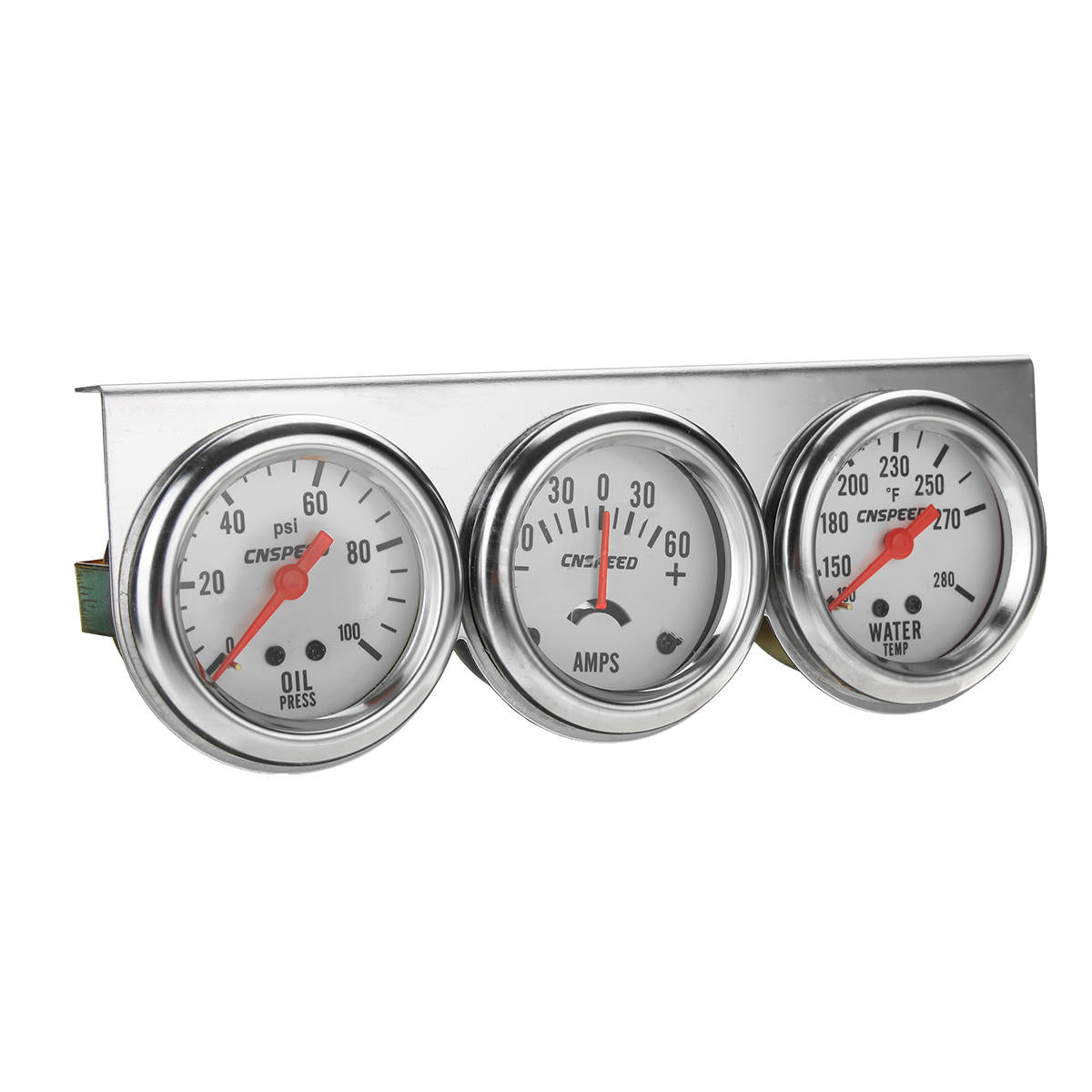 2" 52mm Oil Pressure, Water Temp, Amp Meter Triple Gauge Set with Chrome Panel