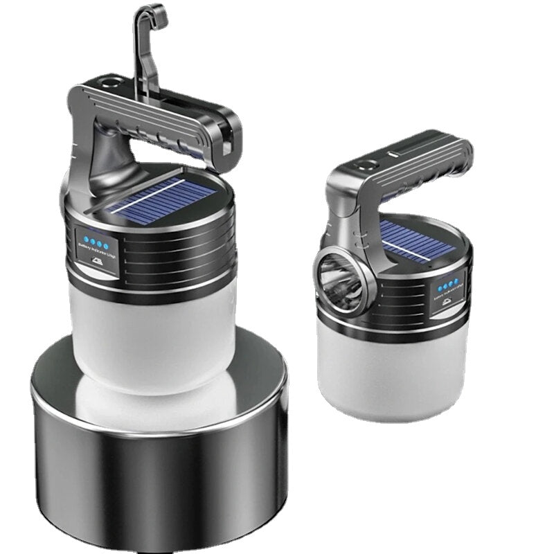 Solar- und USB-wiederaufladbare LED-Campingleuchte – Suchscheinwerfer mit Griff, Nachtmarktstand, Angelbirnenlampe MX-519