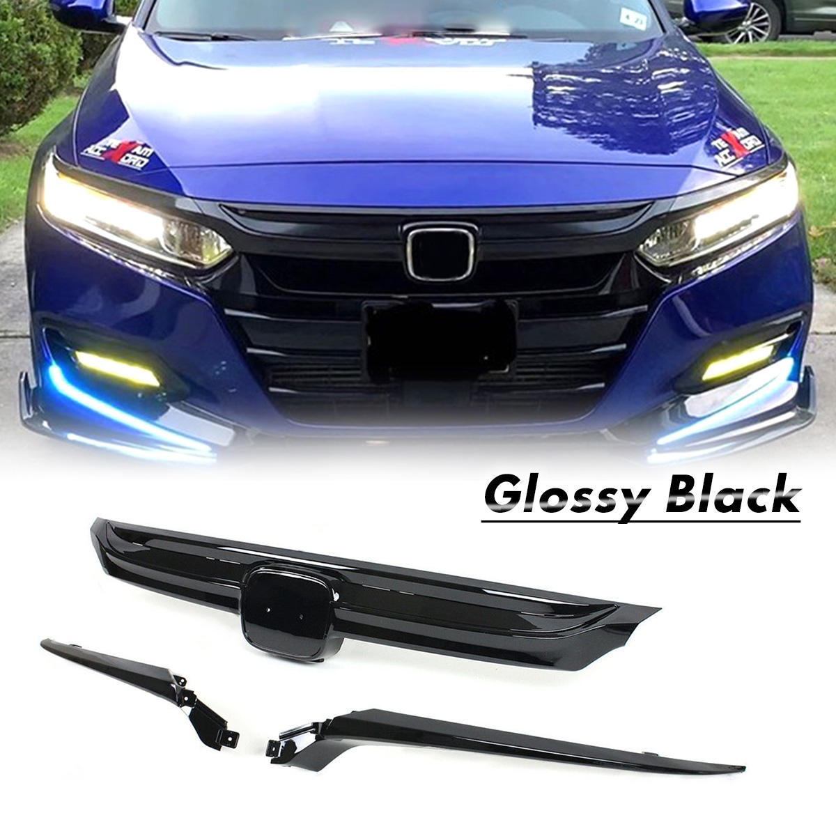 Glossy Black Sport Style Grille for 2018-2019 10th Gen Honda Accord Sedan JDM