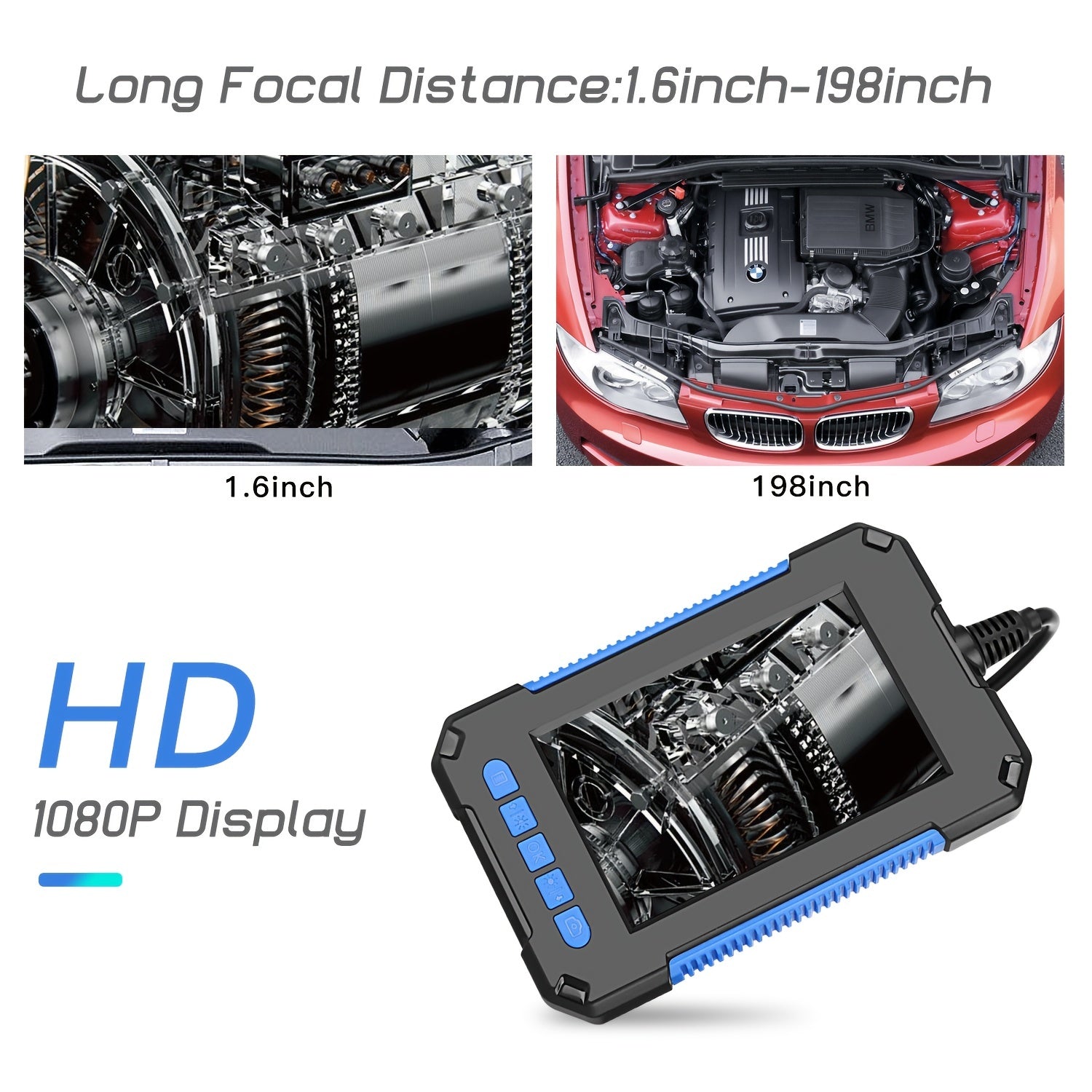 1080P HD Digital Borescope with 6 LED Lights and 16.5FT Semi-Rigid Cable for Inspection