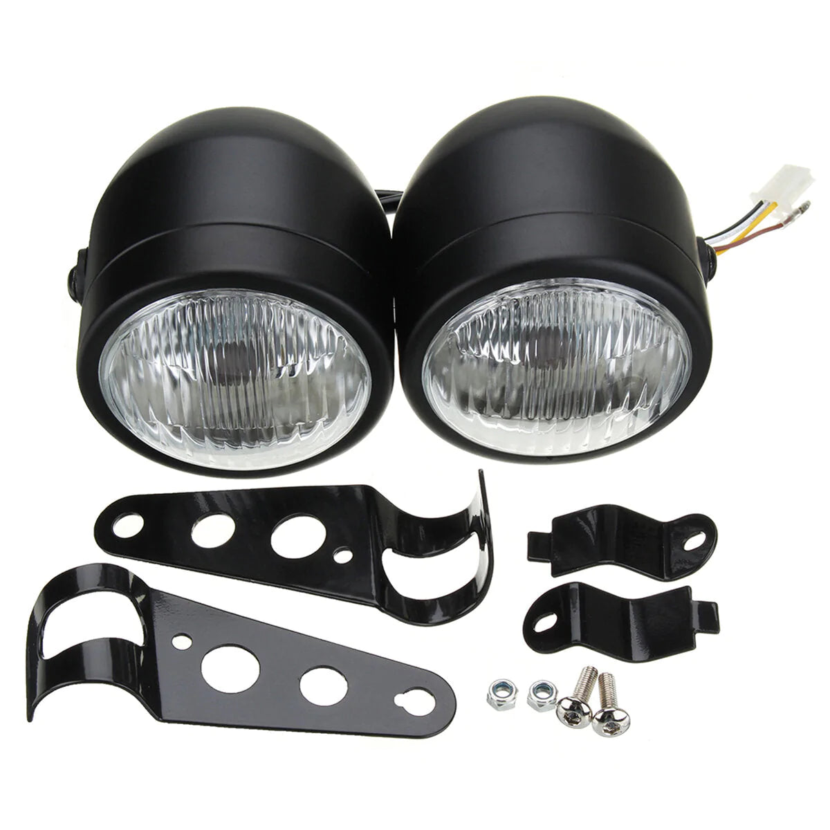 12V H4 35W Dual Twin Motorcycle Headlight Dominator Tracker Streetfighter Headlamp with Bracket