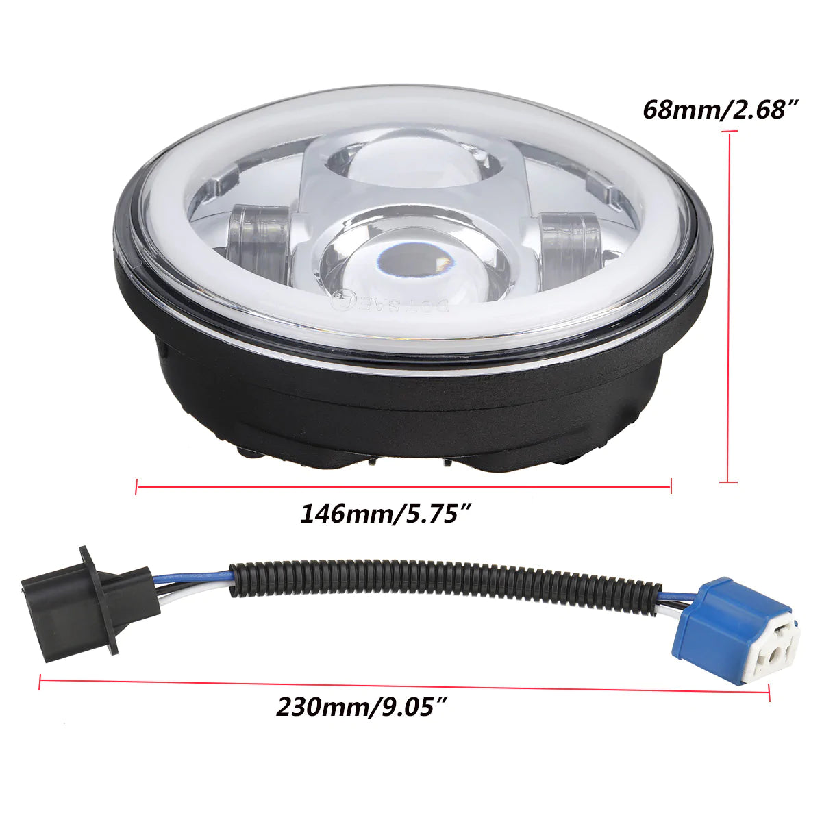 12V 5.75" 75W LED Projector Headlight with DRL Ring for Jeep/Harley