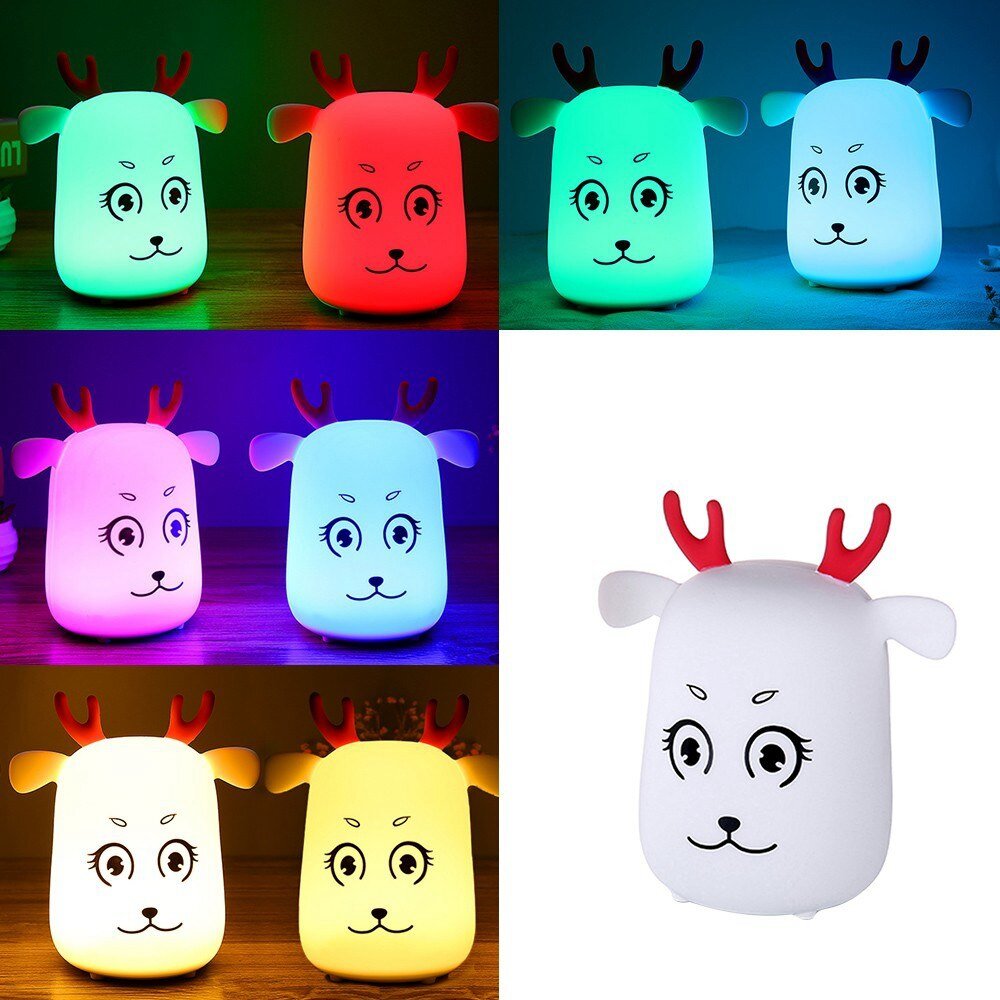 Cute LED Rechargeable Silicone Deer Night Light - Tap Control, Bedroom Decor, Kids Gift