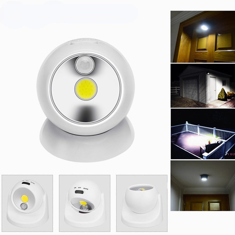 Wireless Motion Sensor LED Spotlight - Waterproof Indoor/Outdoor 360 Degree Battery Security Night Light for Garden/Wall