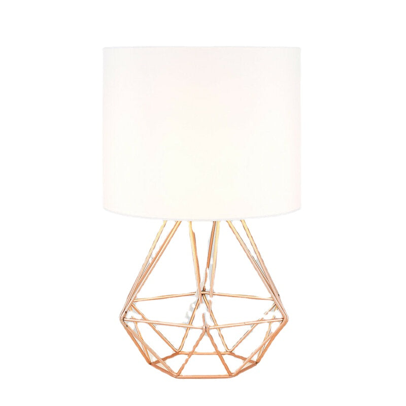 Modern Geometric Bedside Table Lamp with Shade - Hollowed Out Design for Bedroom