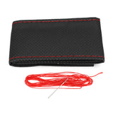 Black Red Line Hand-Sewn Car Steering Wheel Cover Set