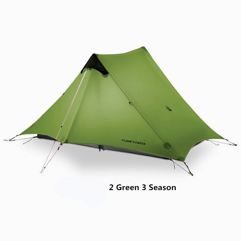 Ultraleichtes 3-Jahreszeiten-Campingzelt für 2 Personen, 15D Silnylon, stangenloses Design