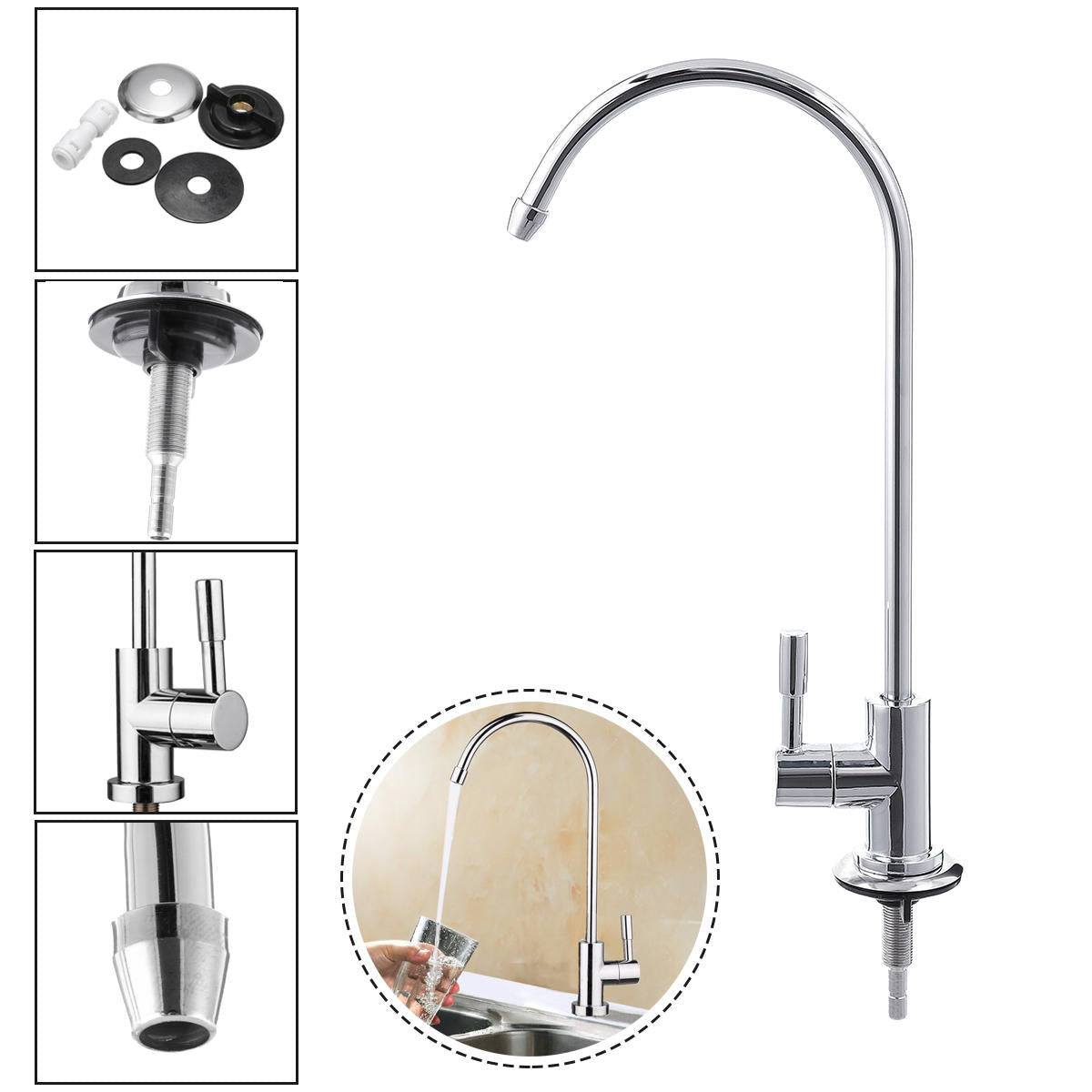 1/4 Inch Chrome RO Water Filter Faucet for Reverse Osmosis Sink in Kitchen