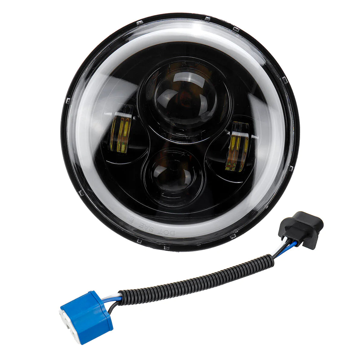 5.75" Round LED Headlight with Blue Halo Ring Angel Eyes for Jeep Wrangler JK TJ LJ CJ